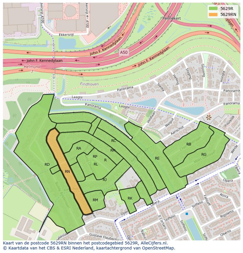 Afbeelding van het postcodegebied 5629 RN op de kaart.