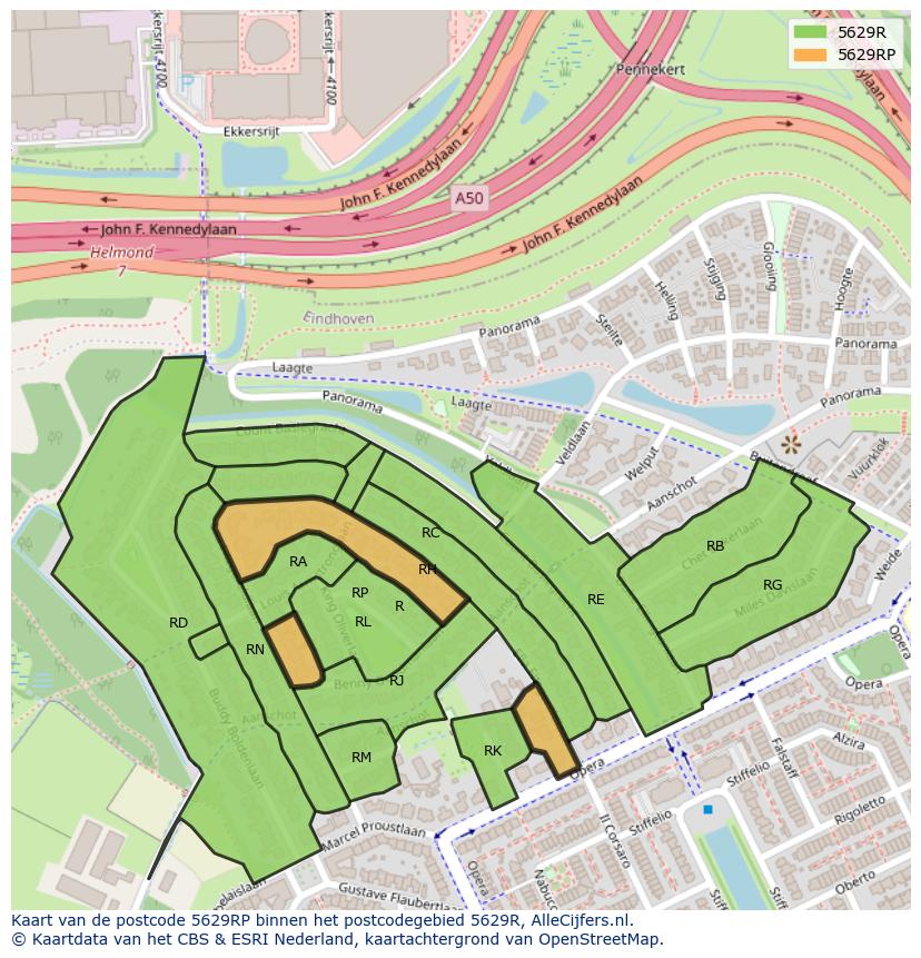 Afbeelding van het postcodegebied 5629 RP op de kaart.