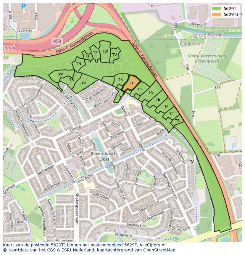Afbeelding van het postcodegebied 5629 TJ op de kaart.