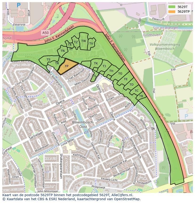 Afbeelding van het postcodegebied 5629 TP op de kaart.