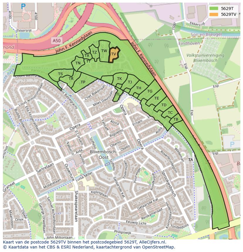 Afbeelding van het postcodegebied 5629 TV op de kaart.