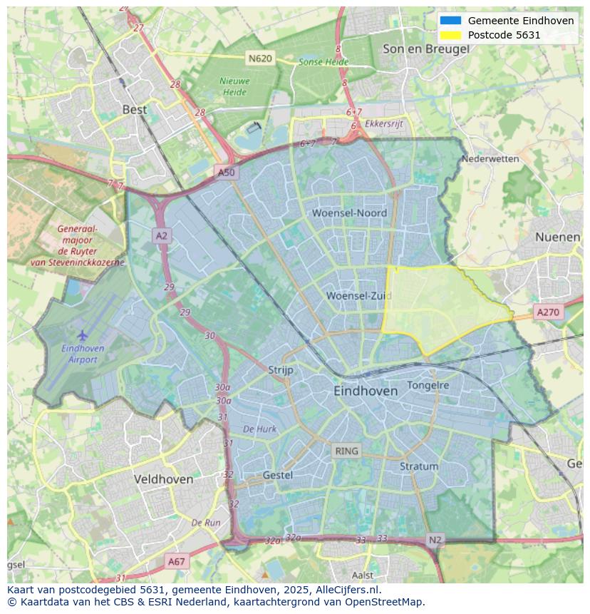 Afbeelding van het postcodegebied 5631 op de kaart.