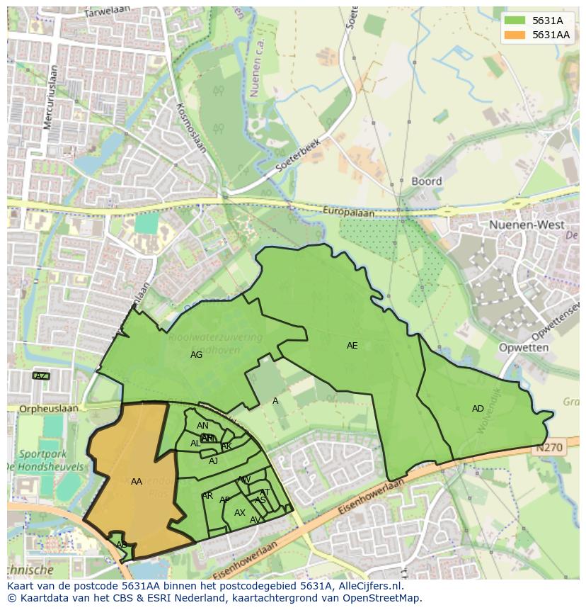 Afbeelding van het postcodegebied 5631 AA op de kaart.