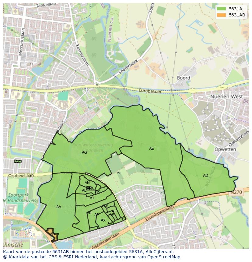 Afbeelding van het postcodegebied 5631 AB op de kaart.