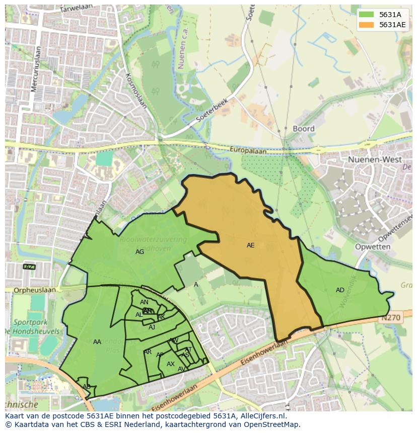 Afbeelding van het postcodegebied 5631 AE op de kaart.
