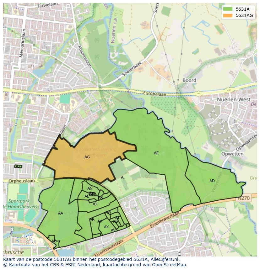 Afbeelding van het postcodegebied 5631 AG op de kaart.