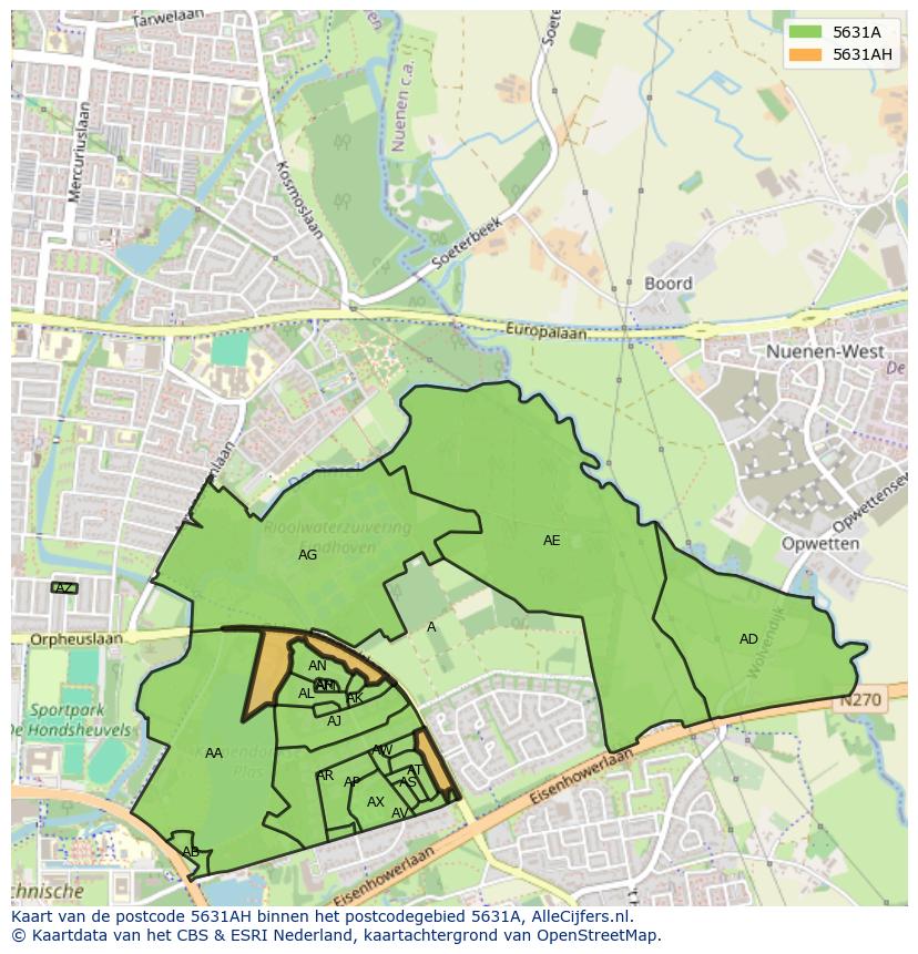 Afbeelding van het postcodegebied 5631 AH op de kaart.