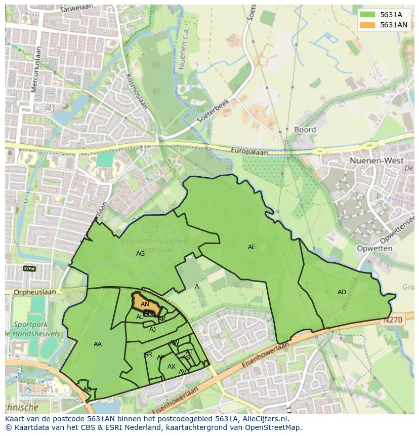 Afbeelding van het postcodegebied 5631 AN op de kaart.