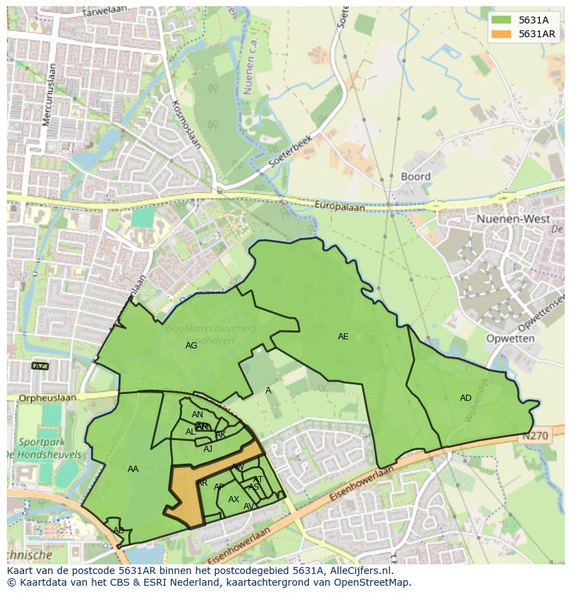 Afbeelding van het postcodegebied 5631 AR op de kaart.