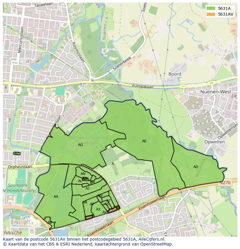 Afbeelding van het postcodegebied 5631 AV op de kaart.