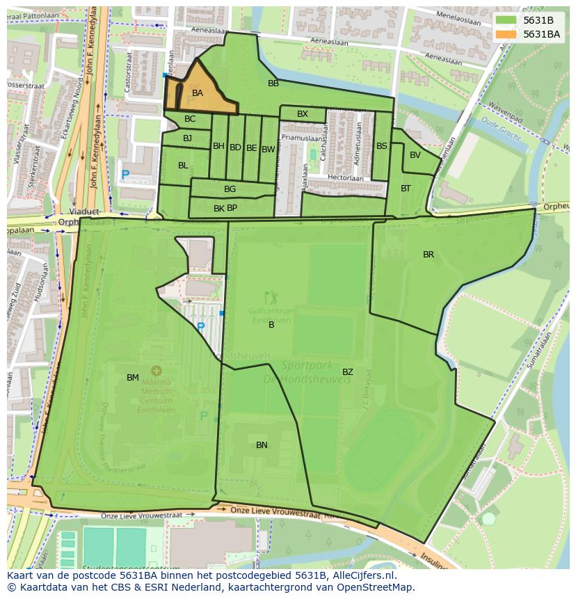 Afbeelding van het postcodegebied 5631 BA op de kaart.
