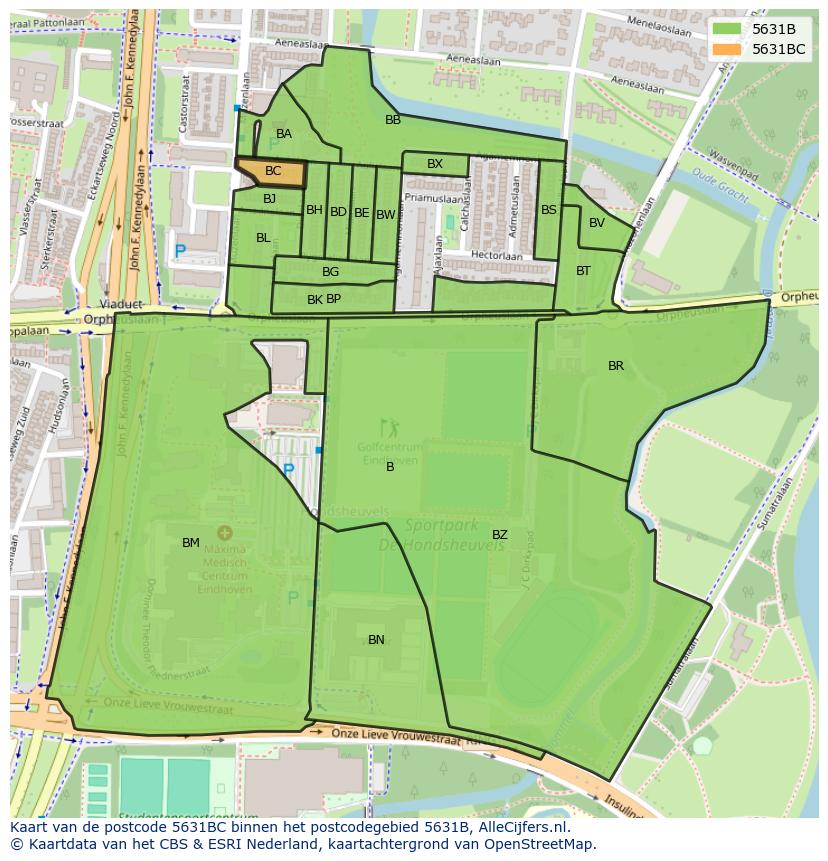 Afbeelding van het postcodegebied 5631 BC op de kaart.