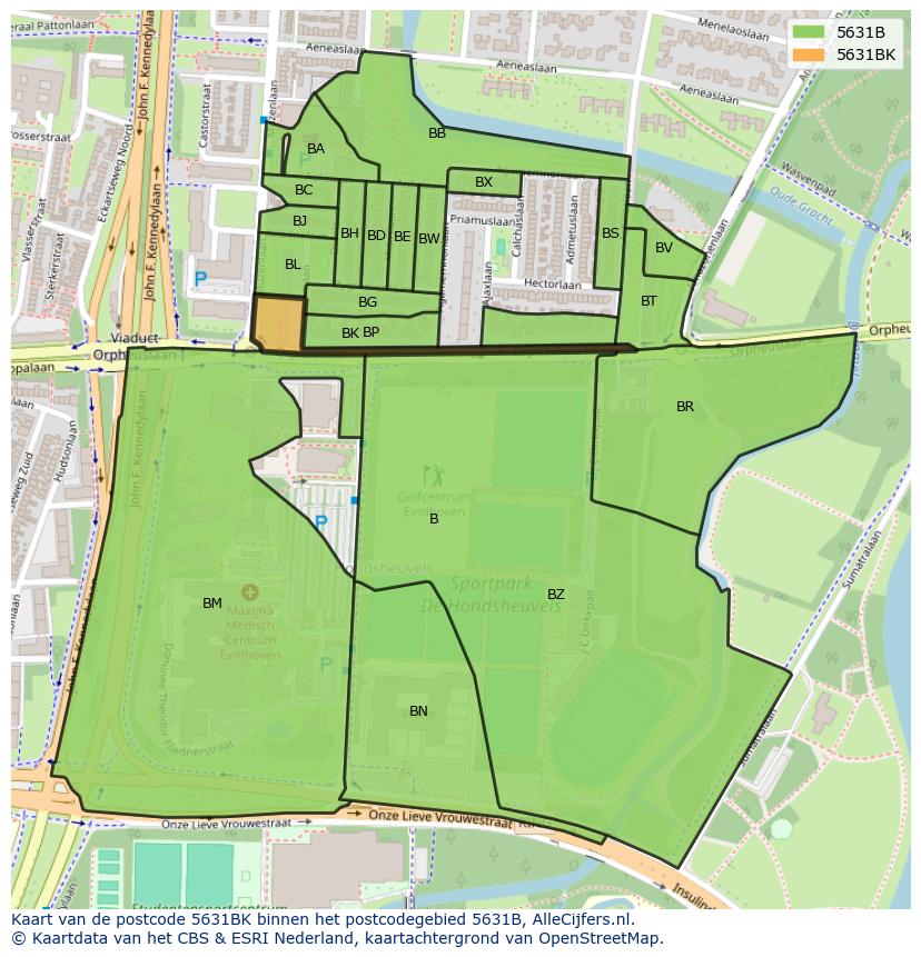 Afbeelding van het postcodegebied 5631 BK op de kaart.