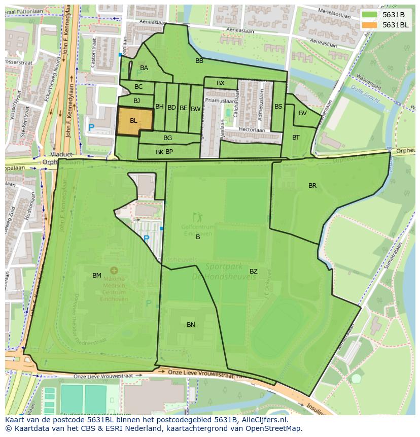 Afbeelding van het postcodegebied 5631 BL op de kaart.