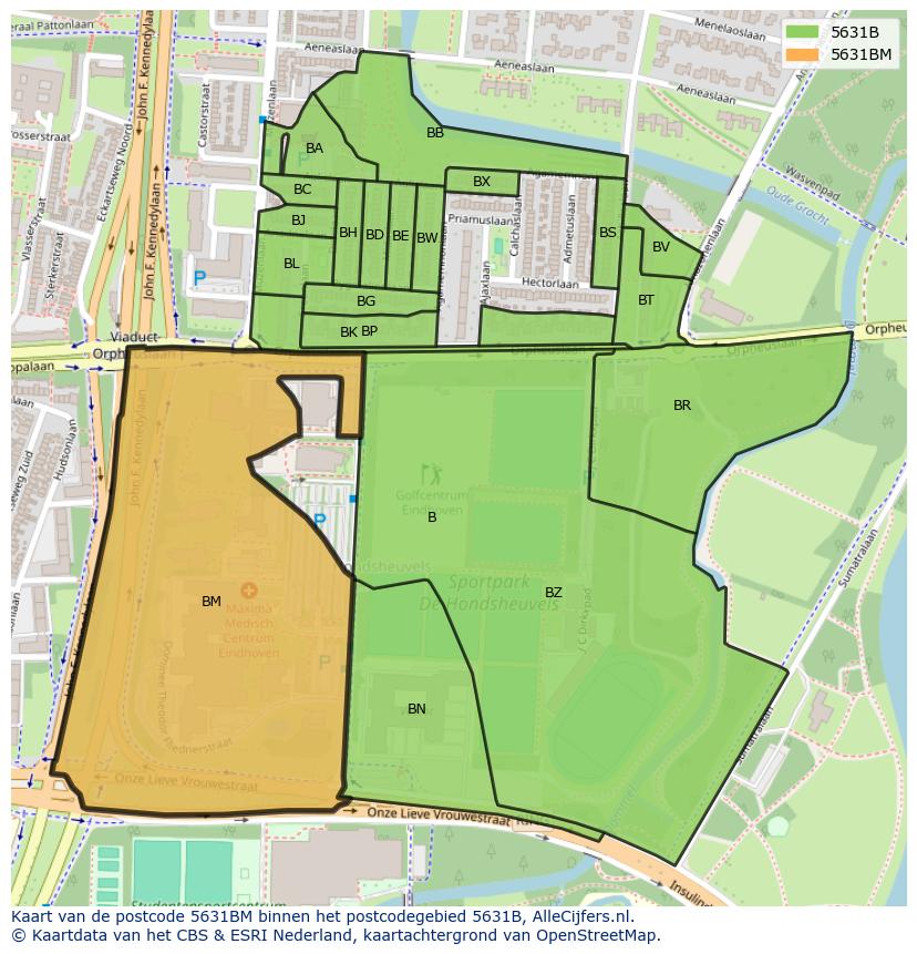 Afbeelding van het postcodegebied 5631 BM op de kaart.