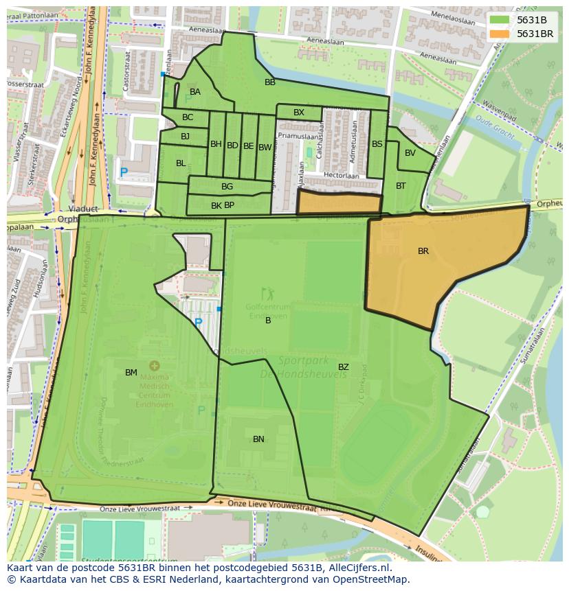 Afbeelding van het postcodegebied 5631 BR op de kaart.