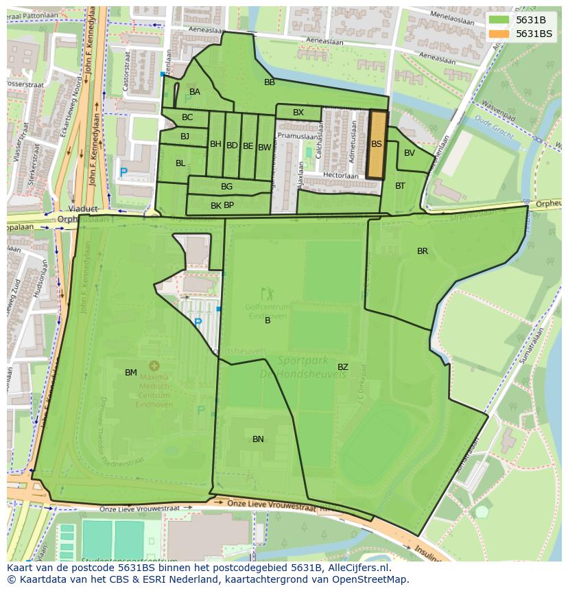 Afbeelding van het postcodegebied 5631 BS op de kaart.