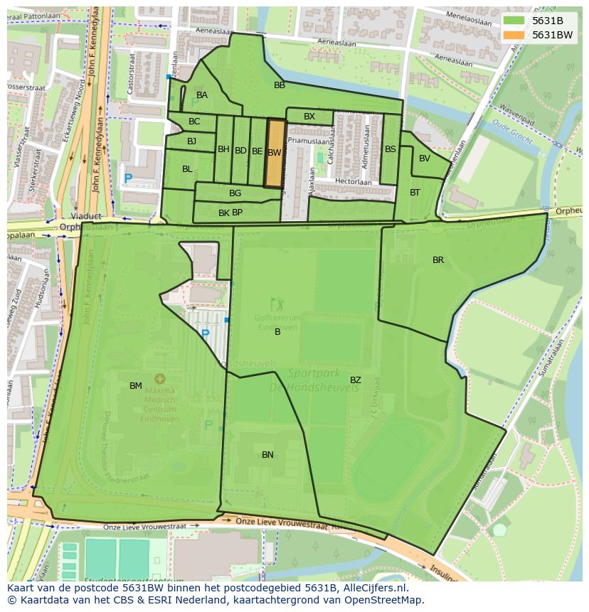 Afbeelding van het postcodegebied 5631 BW op de kaart.