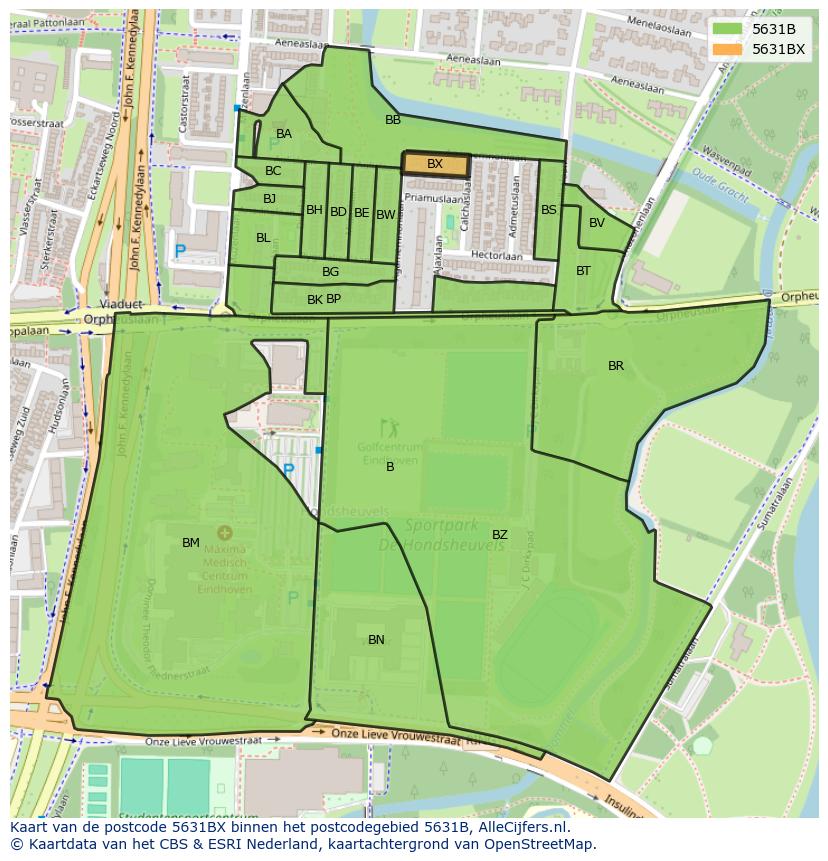 Afbeelding van het postcodegebied 5631 BX op de kaart.