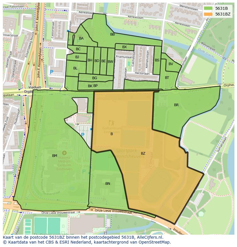 Afbeelding van het postcodegebied 5631 BZ op de kaart.