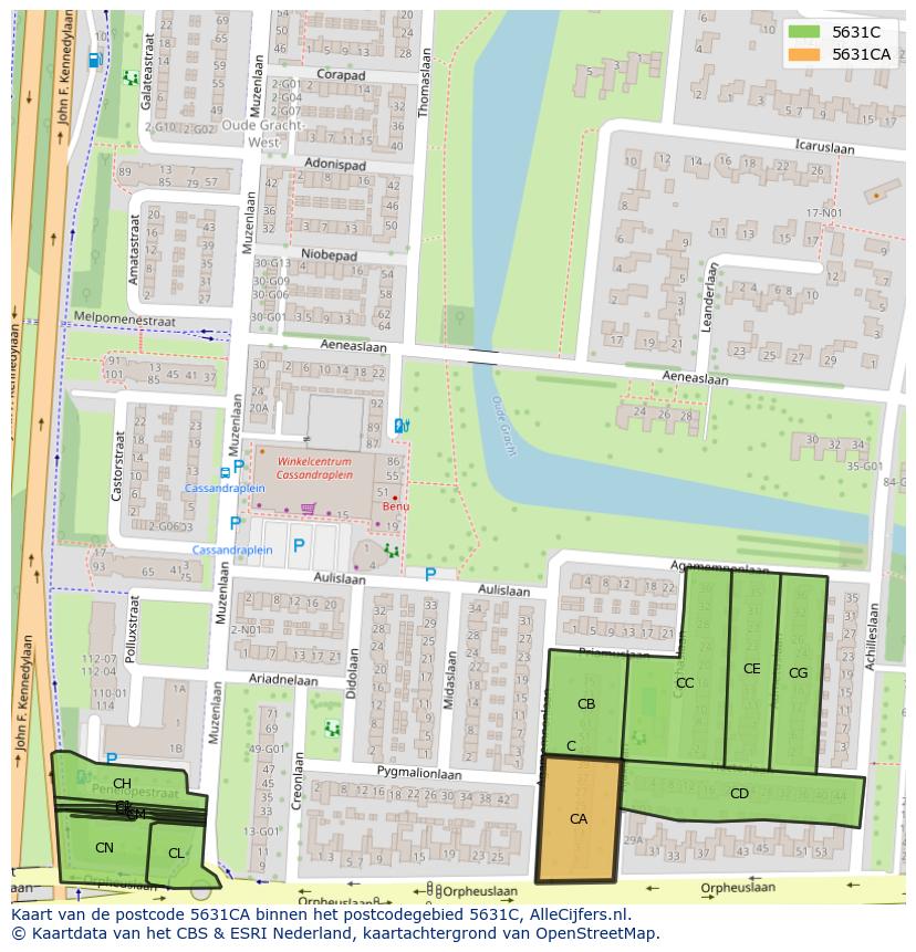 Afbeelding van het postcodegebied 5631 CA op de kaart.