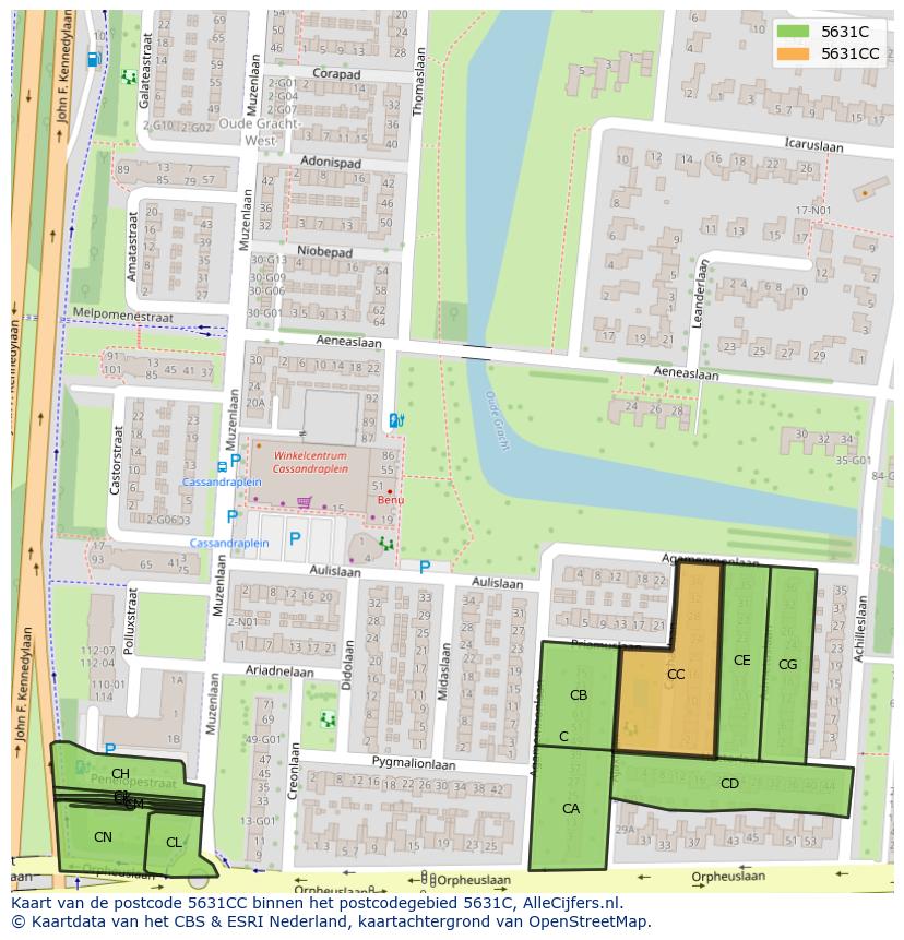 Afbeelding van het postcodegebied 5631 CC op de kaart.