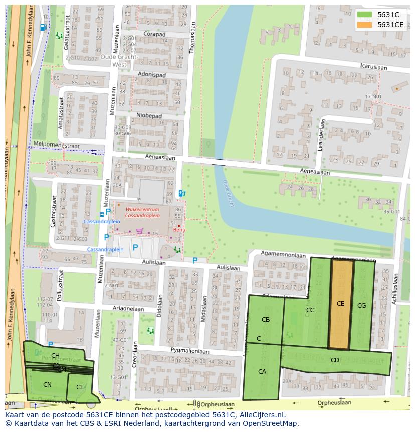 Afbeelding van het postcodegebied 5631 CE op de kaart.
