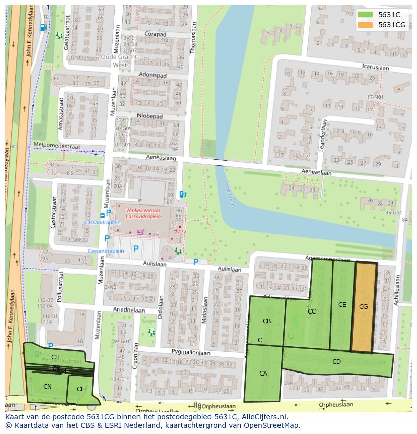 Afbeelding van het postcodegebied 5631 CG op de kaart.