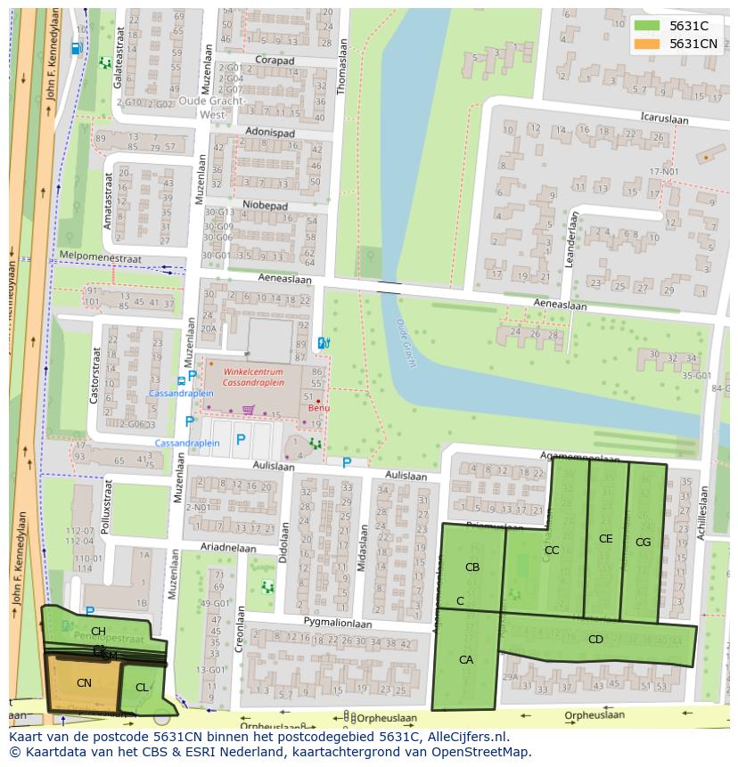 Afbeelding van het postcodegebied 5631 CN op de kaart.