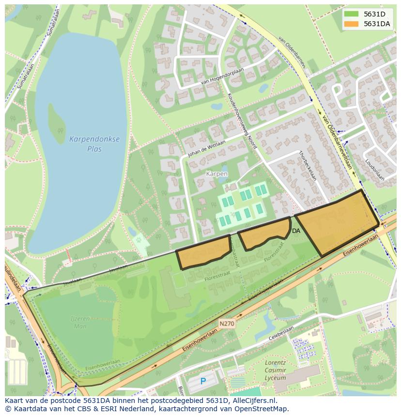Afbeelding van het postcodegebied 5631 DA op de kaart.