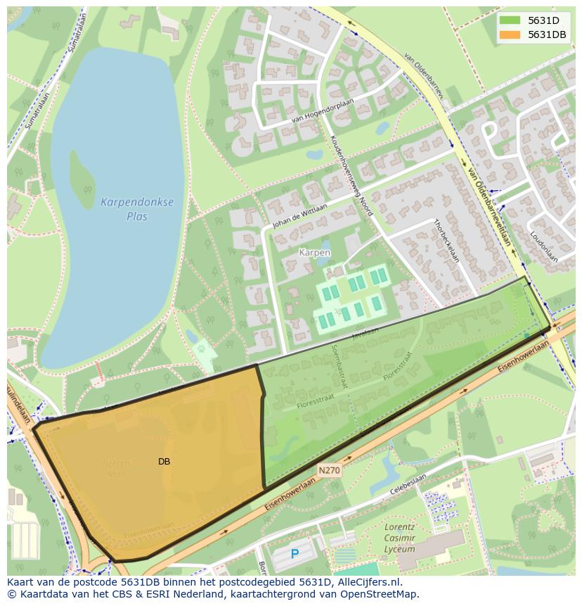 Afbeelding van het postcodegebied 5631 DB op de kaart.