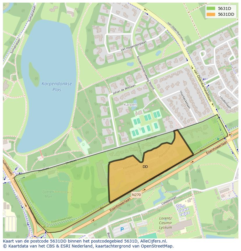 Afbeelding van het postcodegebied 5631 DD op de kaart.