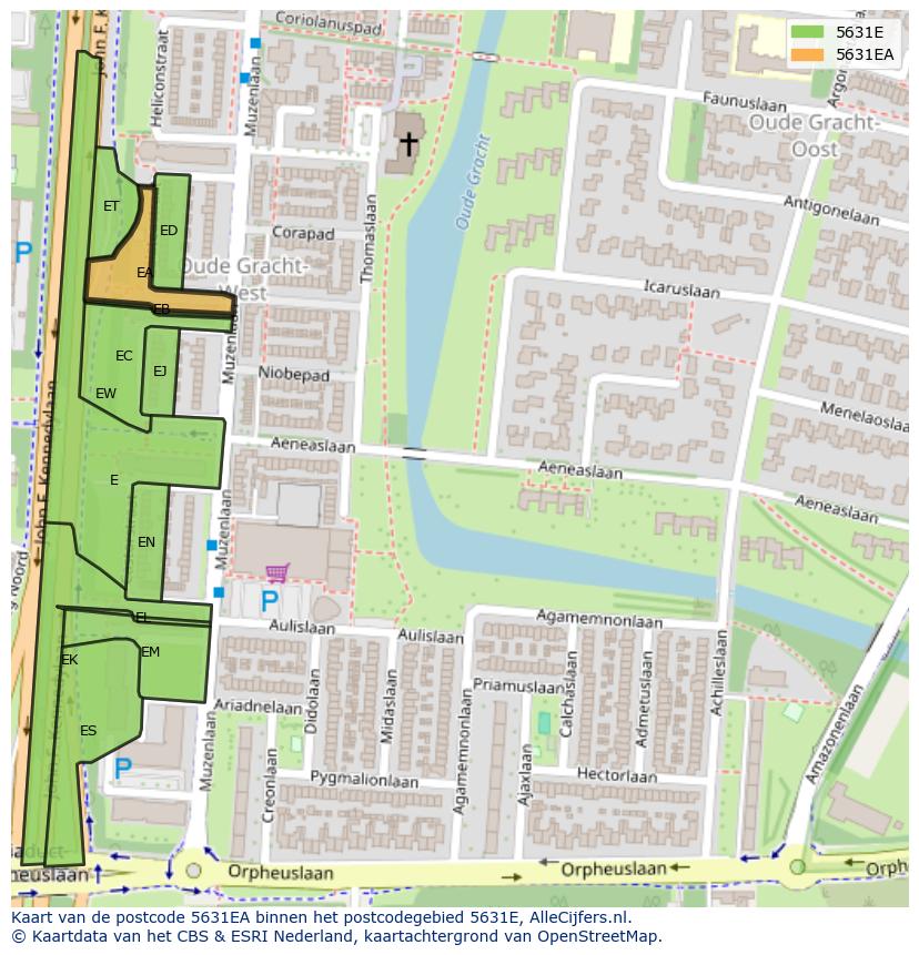 Afbeelding van het postcodegebied 5631 EA op de kaart.