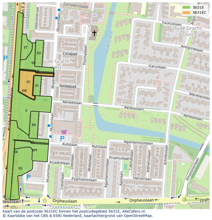 Afbeelding van het postcodegebied 5631 EC op de kaart.
