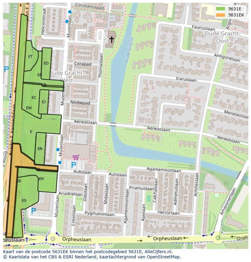 Afbeelding van het postcodegebied 5631 EK op de kaart.