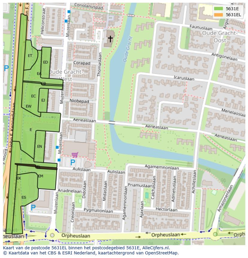 Afbeelding van het postcodegebied 5631 EL op de kaart.