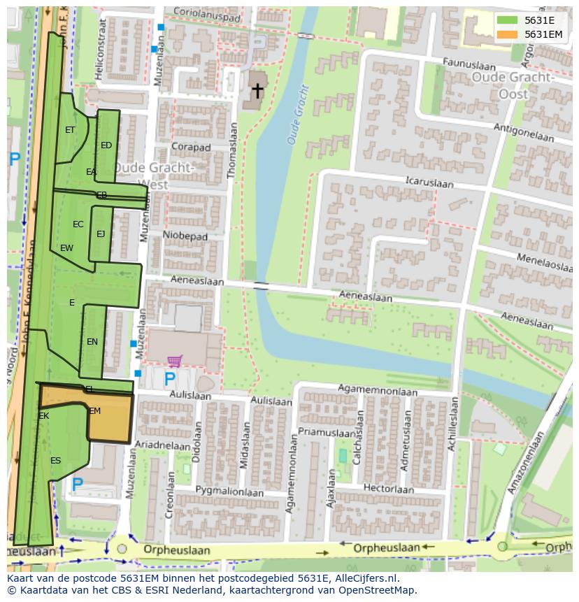 Afbeelding van het postcodegebied 5631 EM op de kaart.