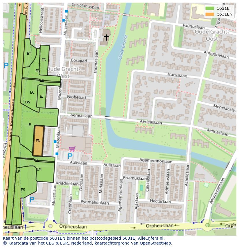Afbeelding van het postcodegebied 5631 EN op de kaart.