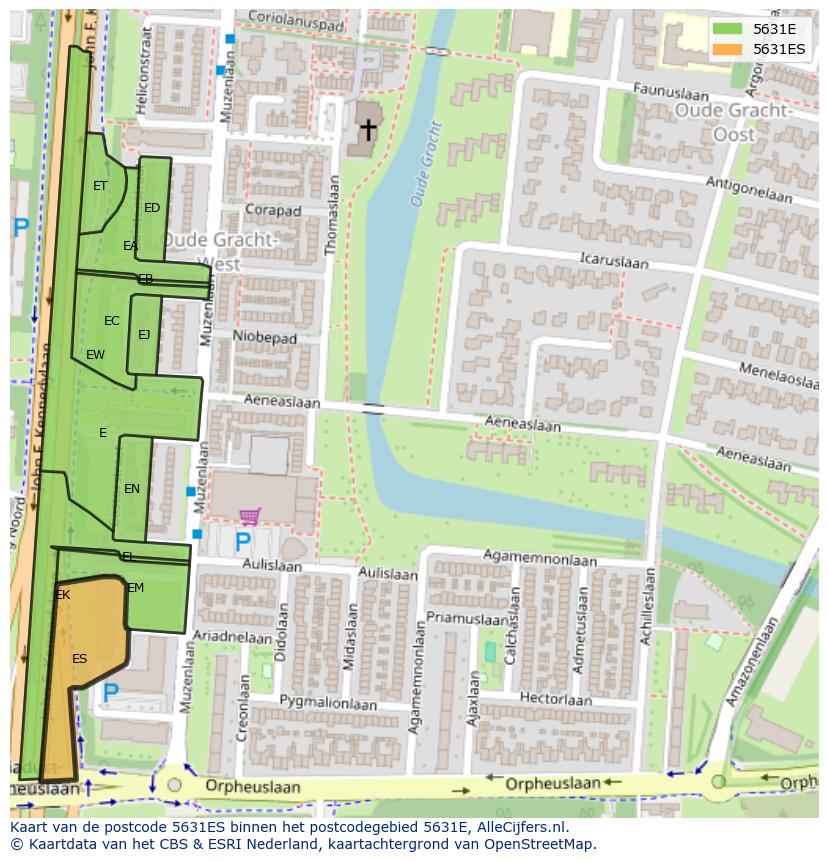 Afbeelding van het postcodegebied 5631 ES op de kaart.