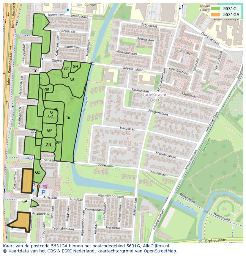 Afbeelding van het postcodegebied 5631 GA op de kaart.