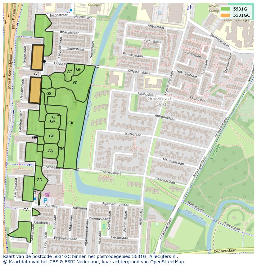 Afbeelding van het postcodegebied 5631 GC op de kaart.