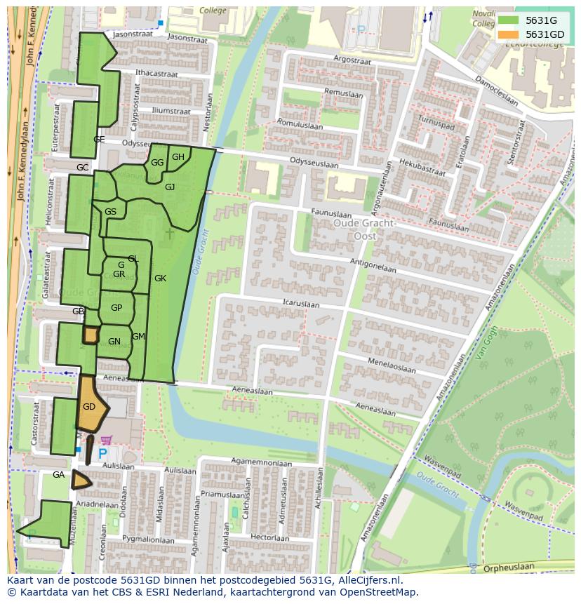 Afbeelding van het postcodegebied 5631 GD op de kaart.