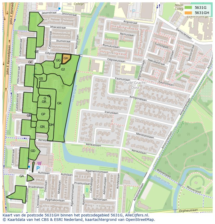 Afbeelding van het postcodegebied 5631 GH op de kaart.