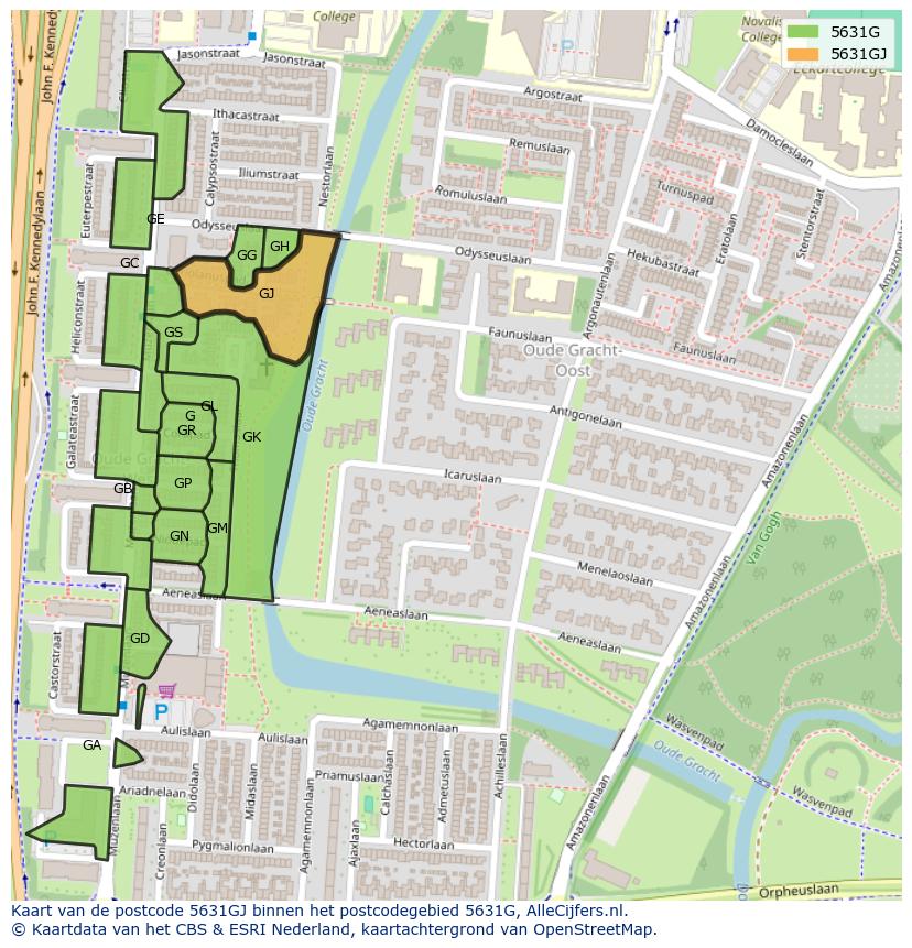 Afbeelding van het postcodegebied 5631 GJ op de kaart.
