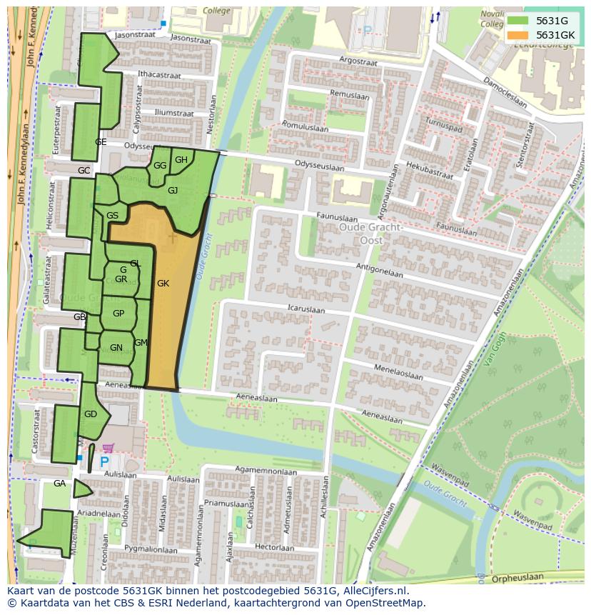 Afbeelding van het postcodegebied 5631 GK op de kaart.
