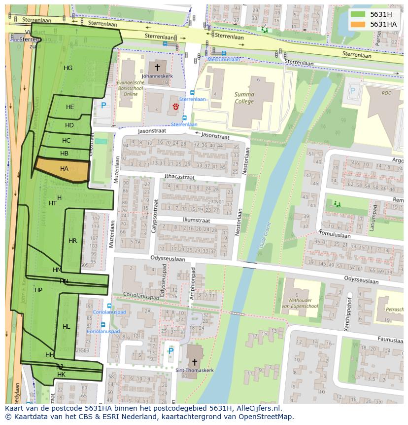Afbeelding van het postcodegebied 5631 HA op de kaart.
