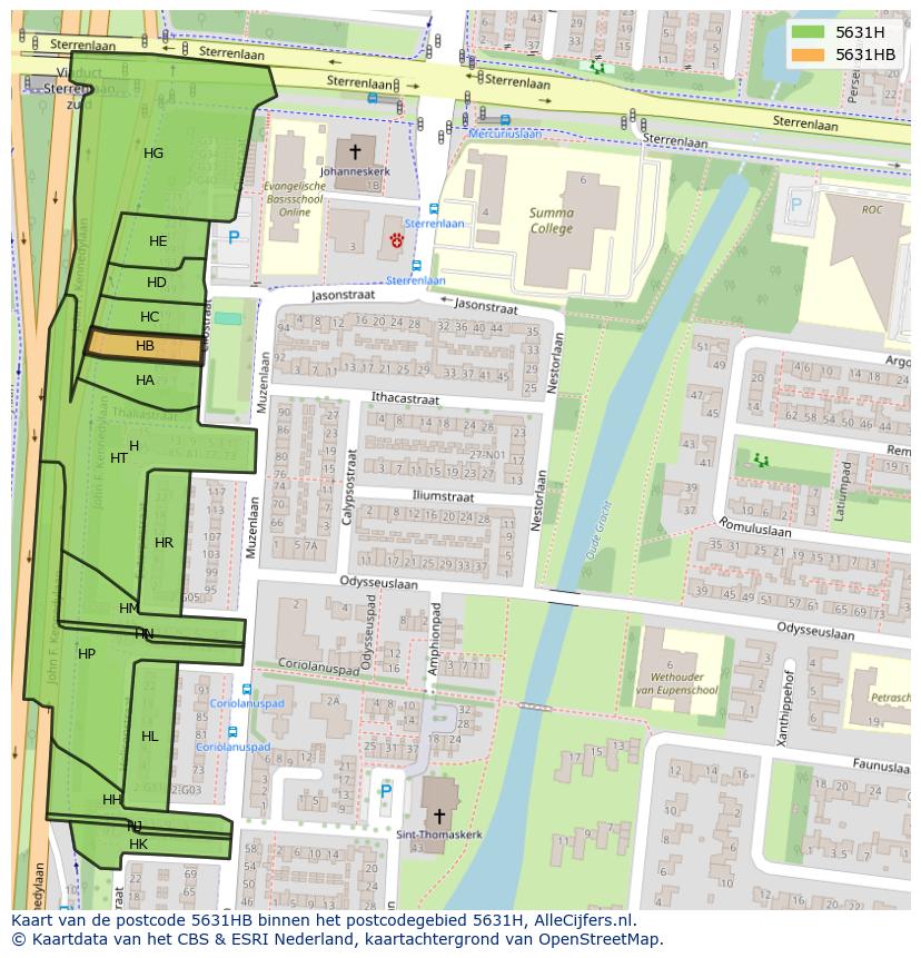 Afbeelding van het postcodegebied 5631 HB op de kaart.