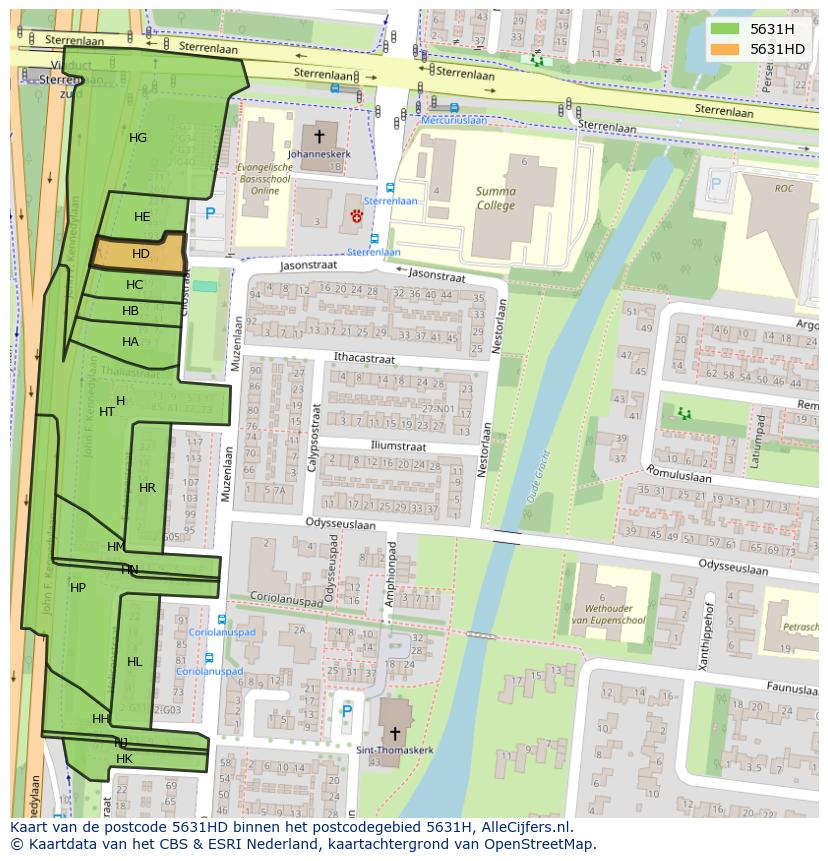 Afbeelding van het postcodegebied 5631 HD op de kaart.