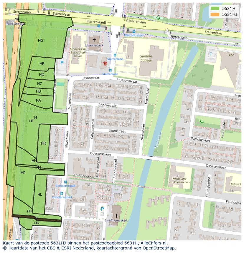 Afbeelding van het postcodegebied 5631 HJ op de kaart.