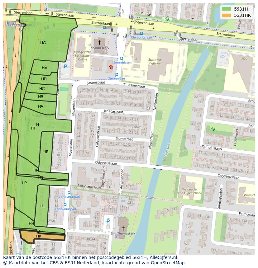Afbeelding van het postcodegebied 5631 HK op de kaart.